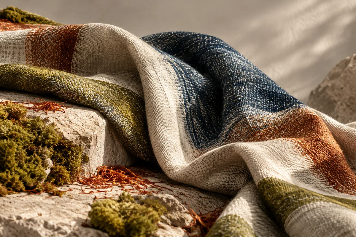 An original folded woven material in directional light